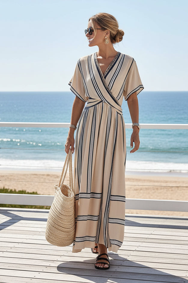 Pleated Short Sleeve Dress