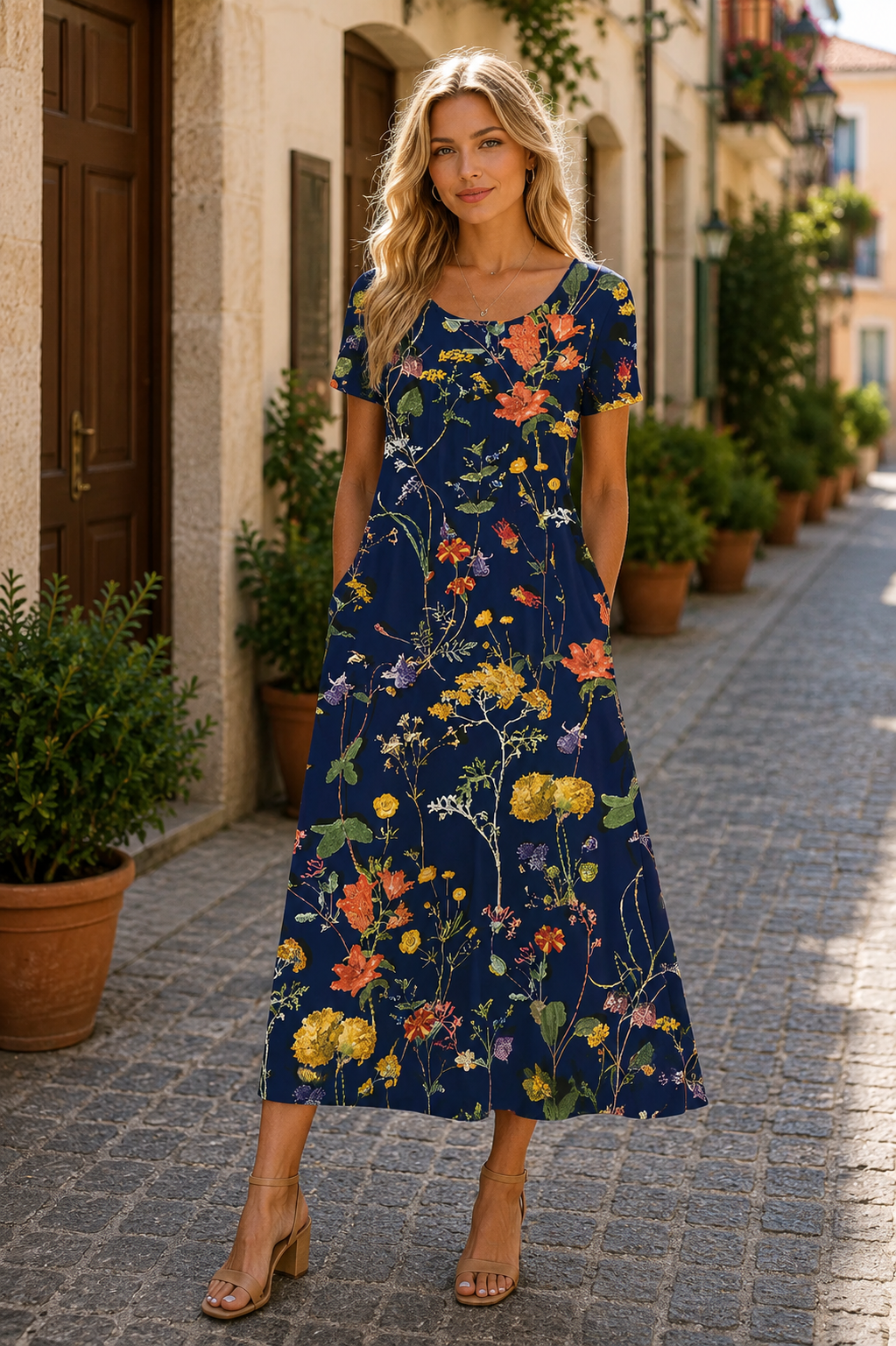 Floral V-Neck Midi Dress